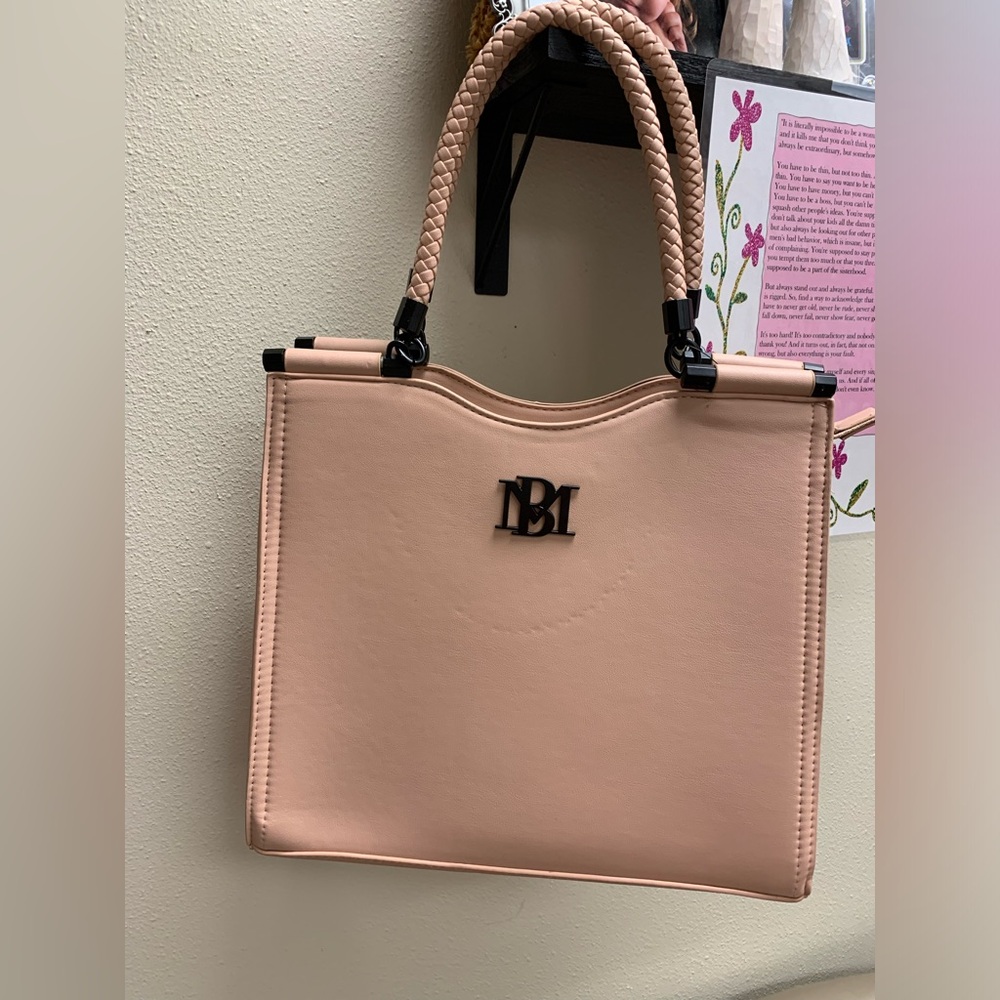 Blush Pink Structured Tote Bag with Braided Handle - Picture 5 of 13